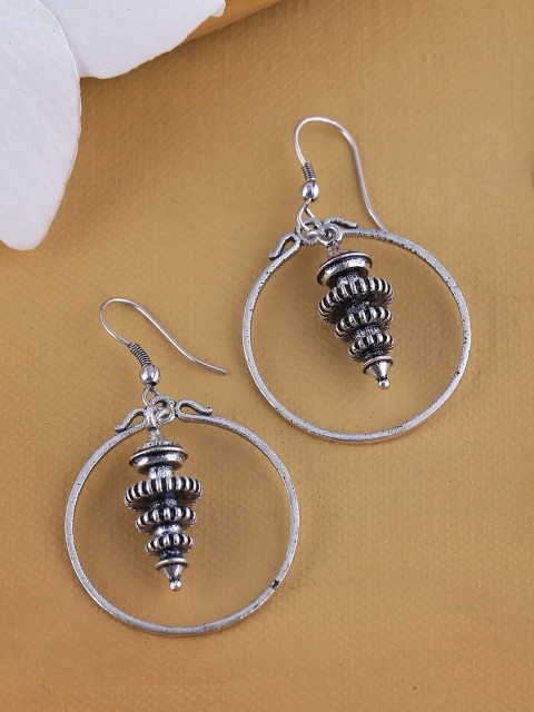 

Voylla Silver-Toned Circular Drop Earrings