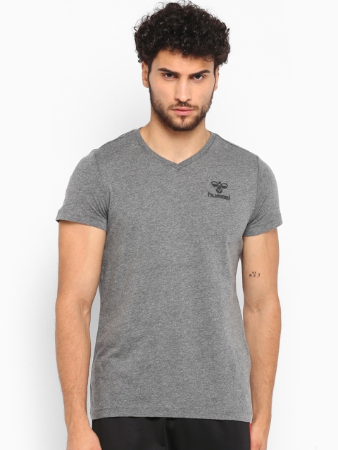 

hummel Men Grey Solid V-Neck T-shirt