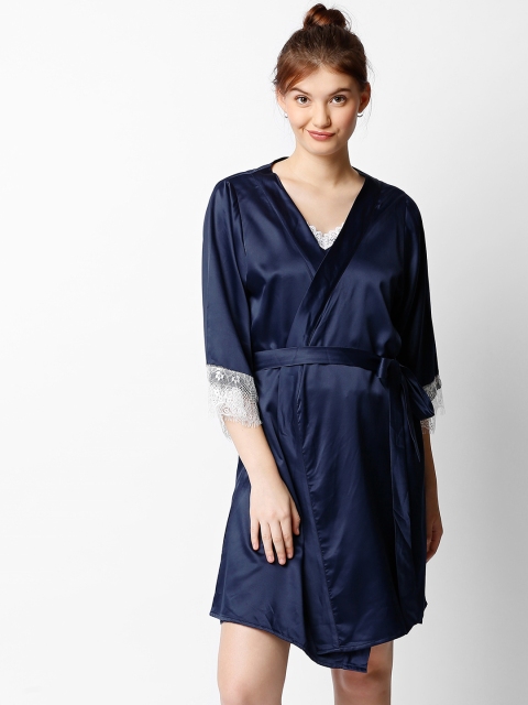 

I Like Me Women Navy Blue Solid Robe