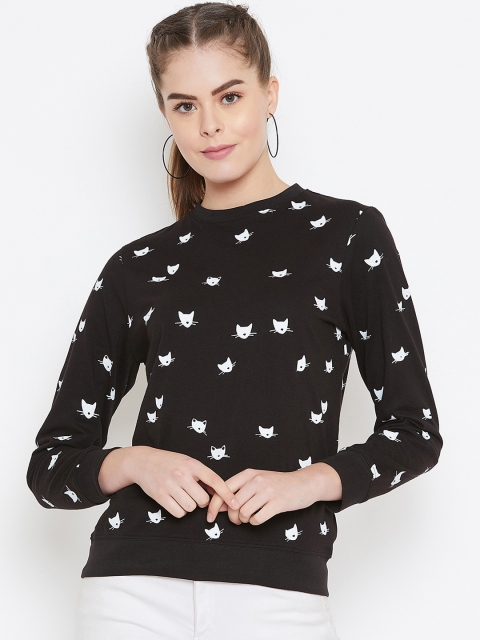 

GRITSTONES Women Black & White Printed Round Neck T-shirt