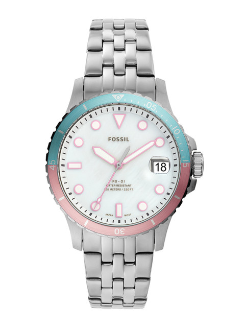 

Fossil Women Silver-Toned & White Analogue Watch ES4741
