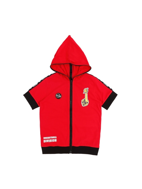 

Pantaloons Junior Boys Red Printed Hooded Pure Cotton T-shirt