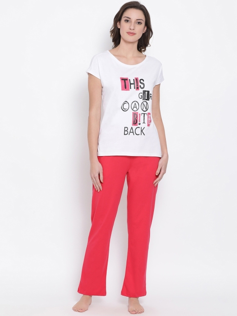 

Clovia Women Pink & White Printed Night suit COMLS0054