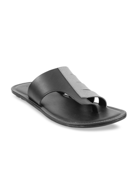

Mochi Men Black Solid Leather Comfort Sandals
