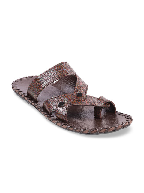 

Mochi Men Brown Solid Leather Open Toe Flats