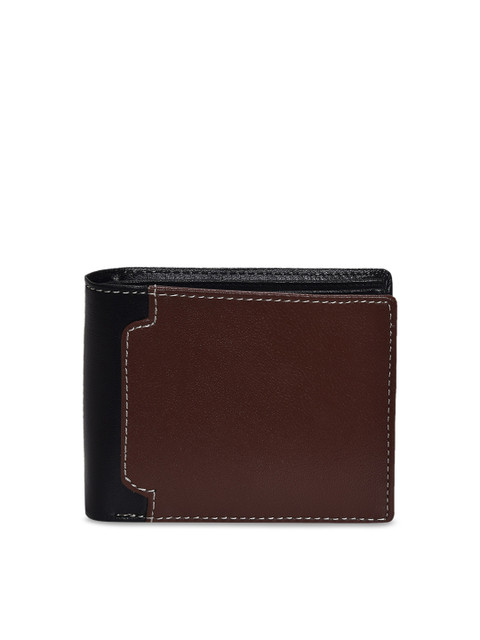 

Peseta Men Brown & Black Colourblocked Genuine Leather Two Fold Wallet