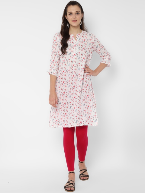 

People Women White & Red Printed Straight Kurta