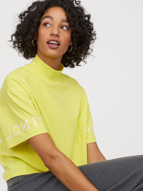 

H&M Women Lime Green Solid Turtleneck T-shirt