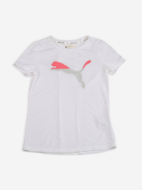 

Puma Girls White Printed Active Sports Tee G Round Neck T-shirt
