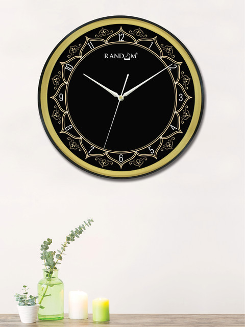 

RANDOM Black & Gold-Toned Round Solid 30 cm Analogue Wall Clock