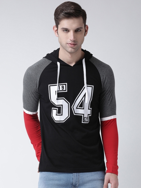 

Club York Men Black Printed Hood T-shirt