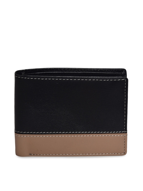 

Peseta Men Black & Beige Colourblocked Two Fold Leather Wallet