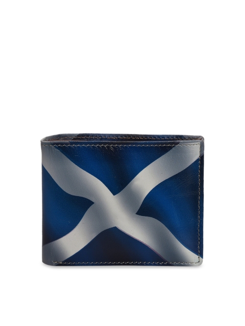 

Peseta Men Blue & Grey Printed Genuine Leather Two Fold Wallet