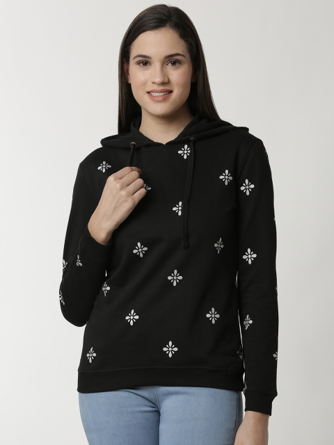 

De Moza Women Black & White Printed Hooded Sweatshirt