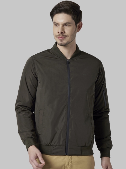 

Park Avenue Men Olive Green Solid Padded Bomber Jacket