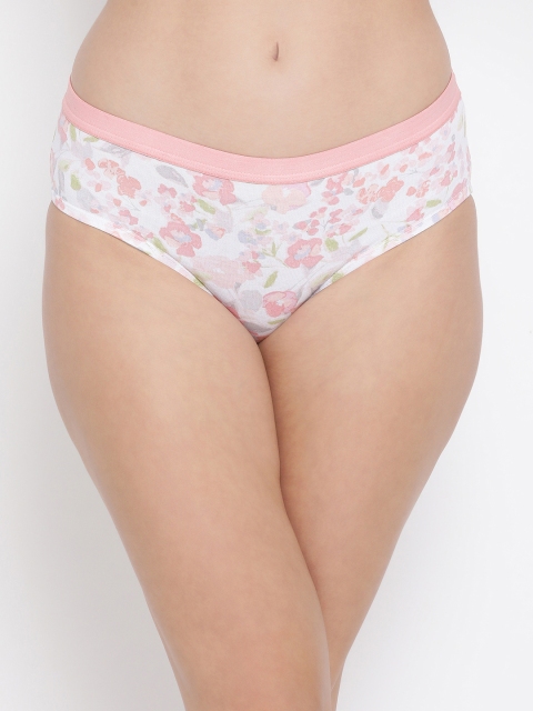 

Clovia Women White & Peach Printed Mid-Rise Hipster Brief PN3329P18S