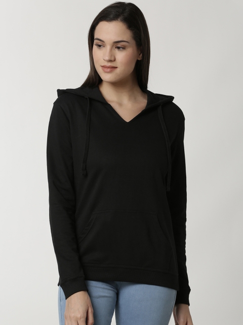 

De Moza Women Black Solid Hooded Sweatshirt