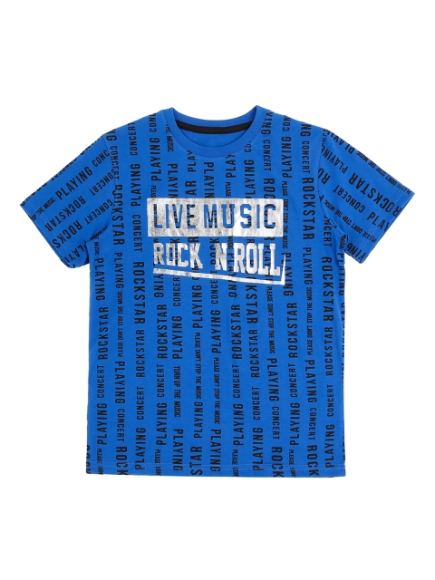 

Pantaloons Junior Boys Blue Black Printed Round Neck Pure Cotton T-shirt
