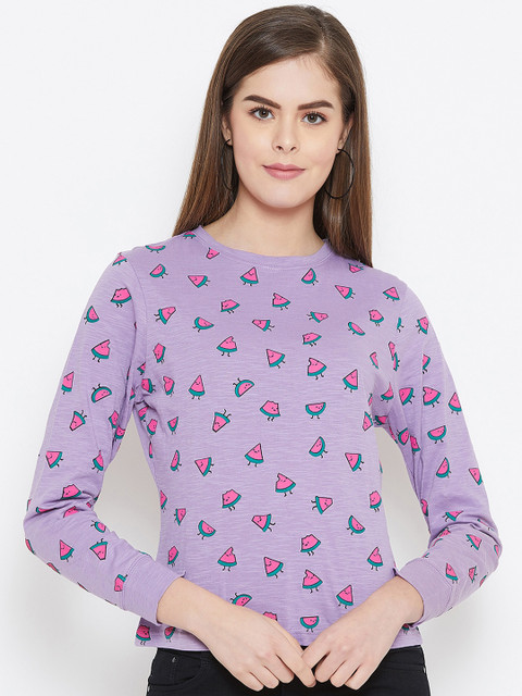 

GRITSTONES Women Lavender Printed Round Neck T-shirt