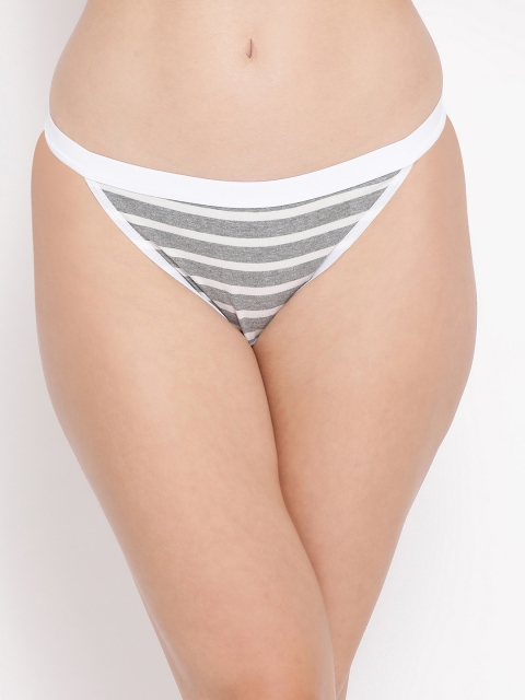 

Clovia Women Grey & White Striped Low Waist Bikini Briefs PN2454P013XL