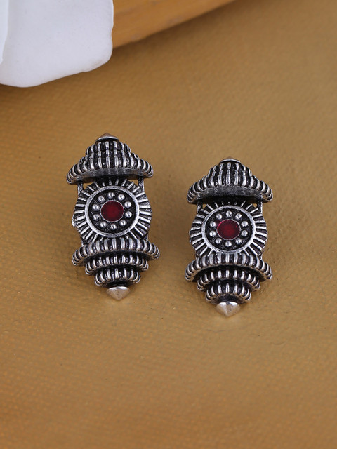 

Voylla Silver-Toned & Red Classic Studs