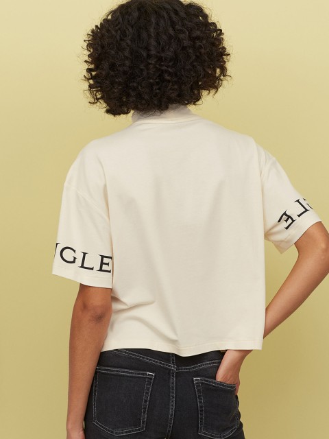 

H&M Women Beige Solid Turtleneck T-shirt, Cream