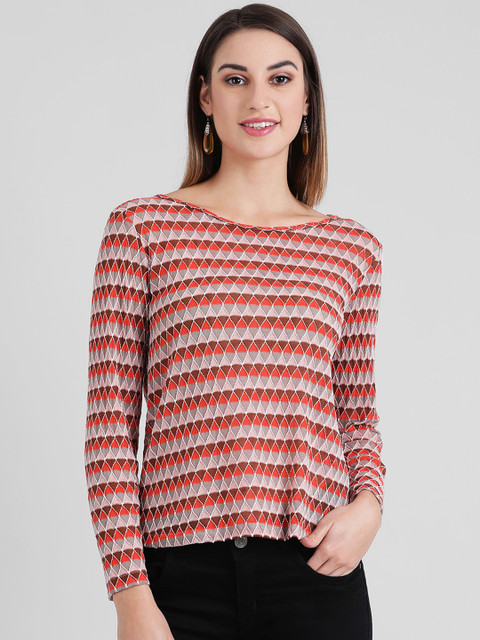 

Zink London Women Orange & Brown Printed Top