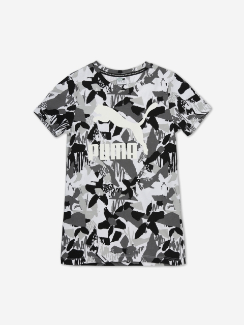 

Puma Girls Black & Grey Printed Classics AOP Tee G Round Neck T-shirt