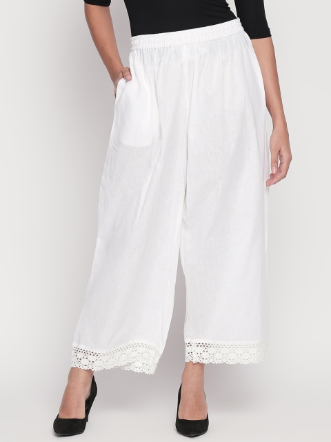 

RANGMANCH BY PANTALOONS Women White Regular Fit Solid Parallel Trousers