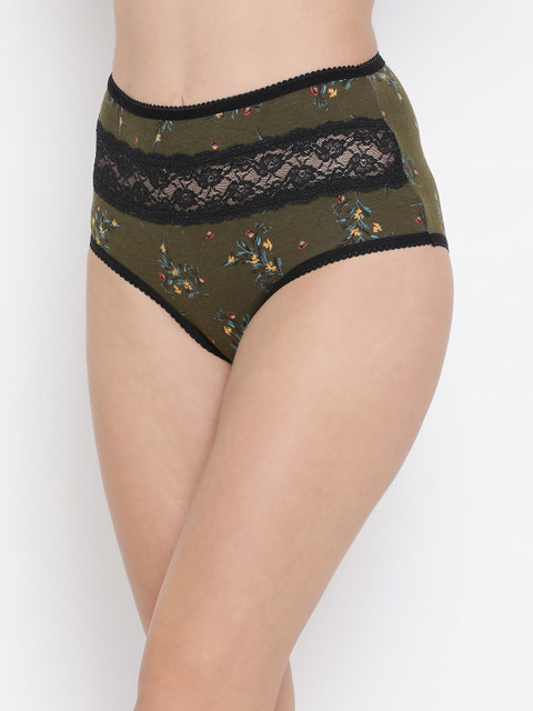 

Clovia Women Green & Black Printed Laced High-Rise Hipster Briefs PN3328P17S