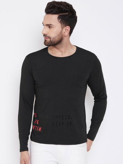 

PERFKT-U Men Black Printed Rapid Dry Round Neck T-shirt