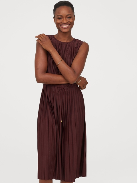 

H&M Women Maroon Pleated Dress