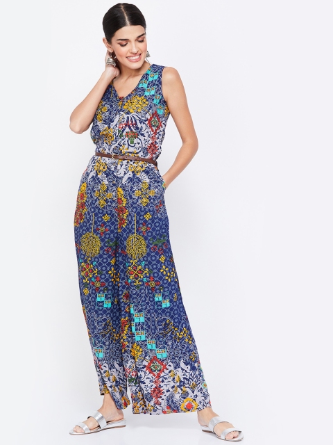Colour Me by Melange Women Blue & Yellow Printed Basic Jumpsuit