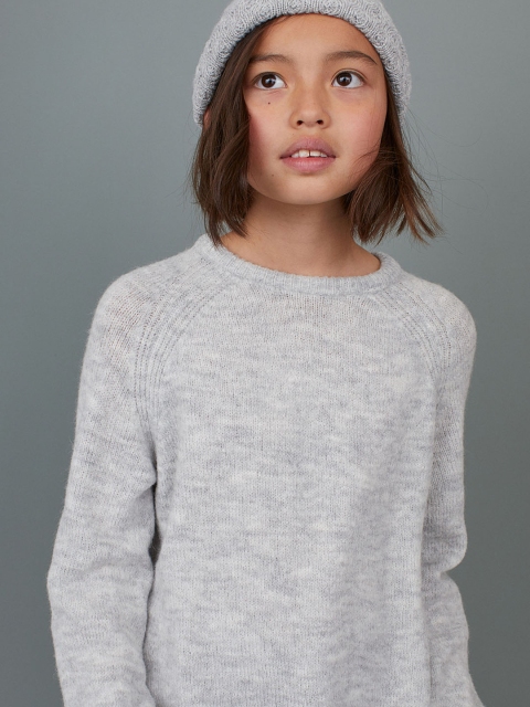 

H&M Girls Grey Solid Fine-Knit Jumper