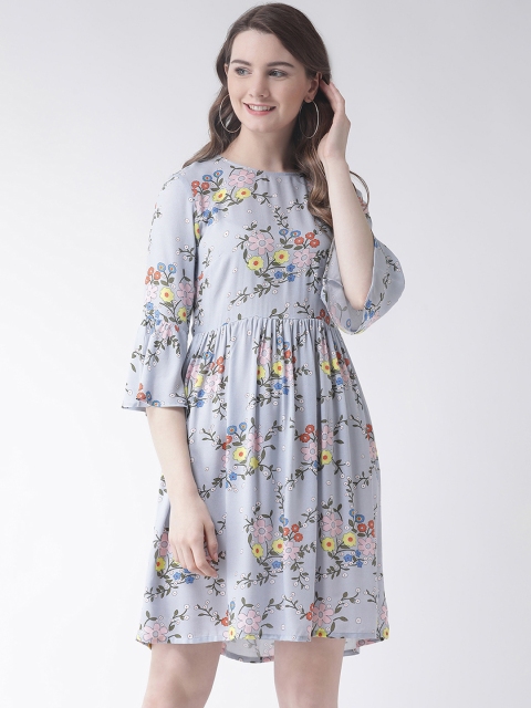 

MsFQ Women Grey Floral Print Fit and Flare Dress