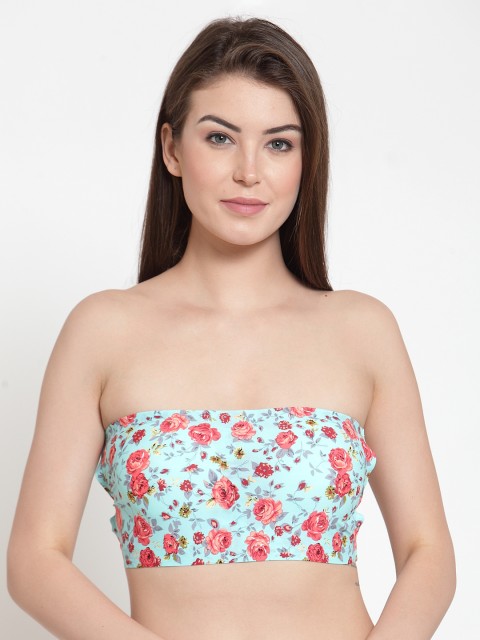 

Laceandme Turquoise Blue & Red Printed Non-Wired Lightly Padded Bandeau Bra 6014