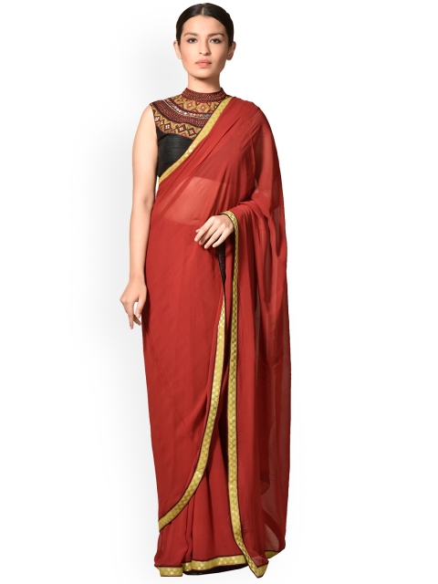 

Pernia Pop-Up Shop Ri by Ritu Kumar Red Solid Poly Georgette Saree