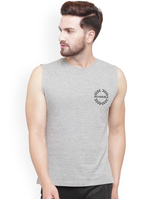 

Invincible Men Grey Melange Printed Round Neck T-shirt