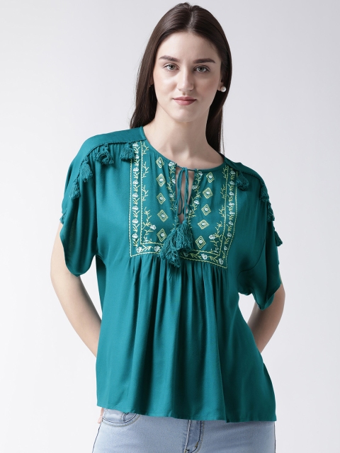

MsFQ Women Teal Green Printed A-Line Top
