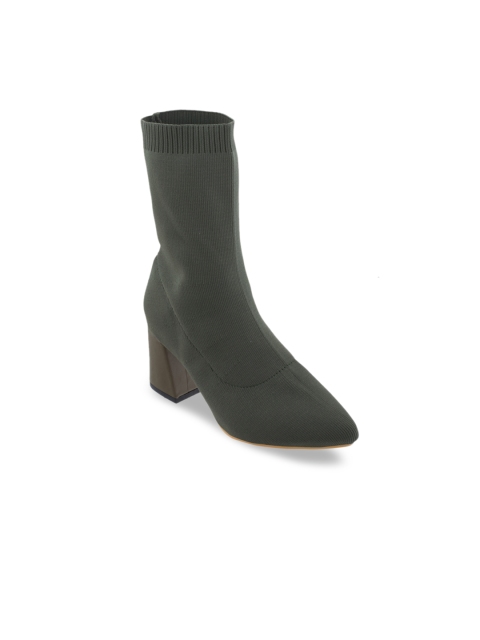 

SHUZ TOUCH Women Olive Green Solid Heeled Boots