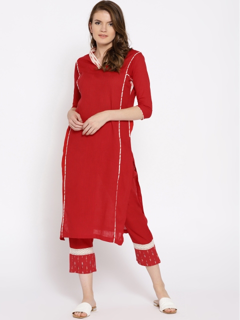 

Shakumbhari Women Red Printed Kurta with Trousers