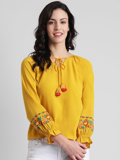 

Zink London Women Mustard Yellow Solid Top