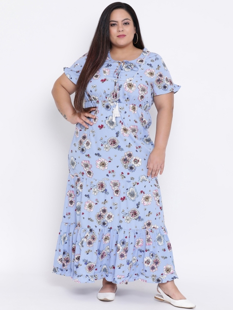 

Oxolloxo Women Printed Blue & White Maxi Dress