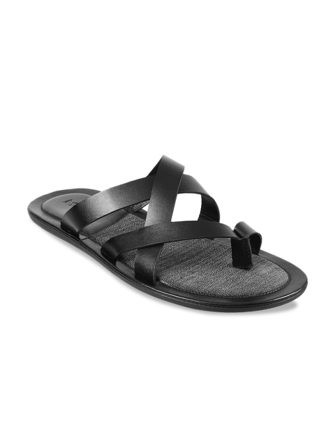 

Mochi Men Black Solid Leather Open Toe Flats