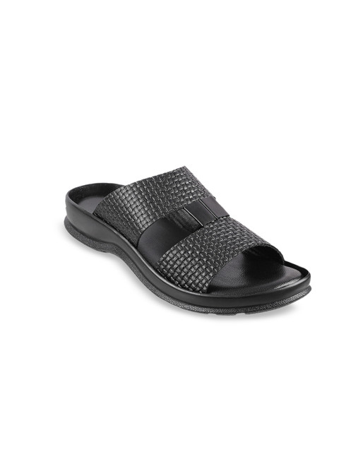 

Mochi Men Black Textured Leather Comfort Sandals