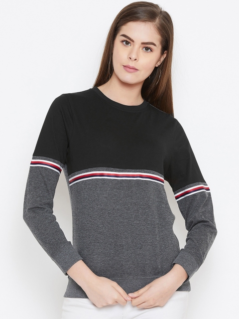 

GRITSTONES Women Black & Grey Colourblocked Round Neck T-shirt
