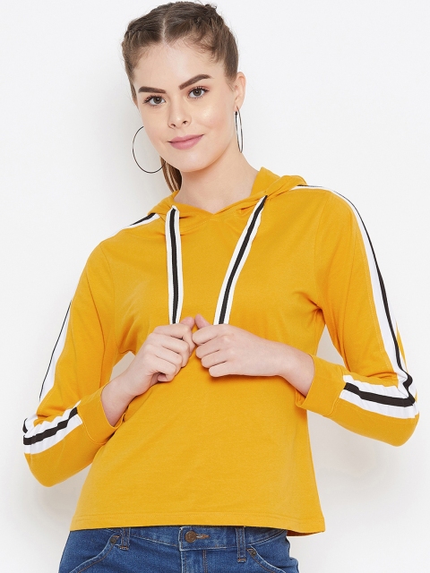 

GRITSTONES Women Mustard Yellow Striped Hood T-shirt