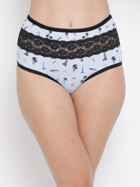 

Clovia Women White & Black Striped Laced High-Rise Hipster Briefs PN3328P18S