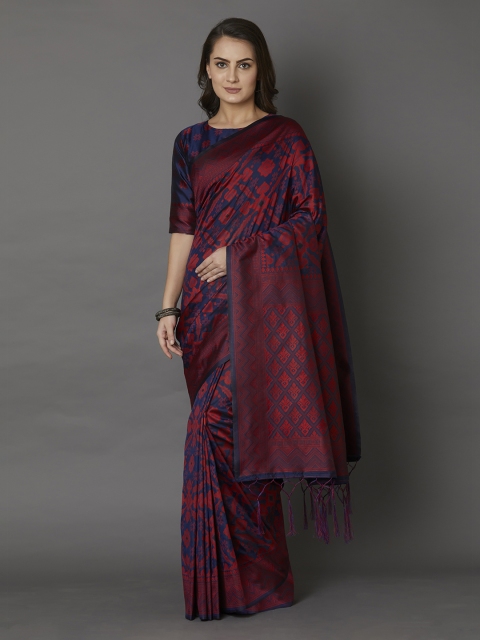 

Mitera Navy Blue & Red Silk Blend Printed Saree