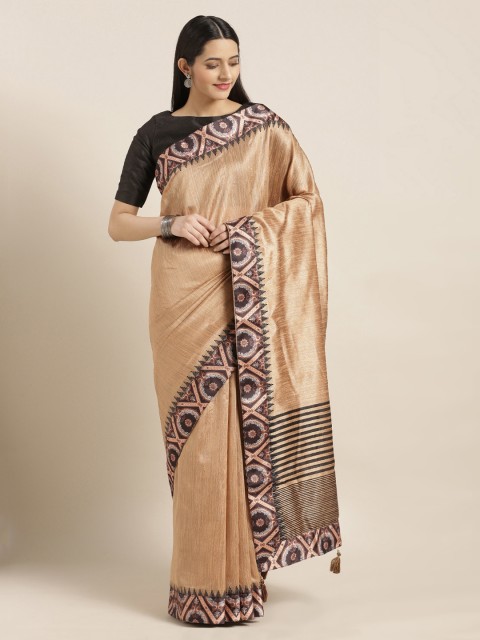 

Mitera Beige & Brown Jute Silk Printed Saree
